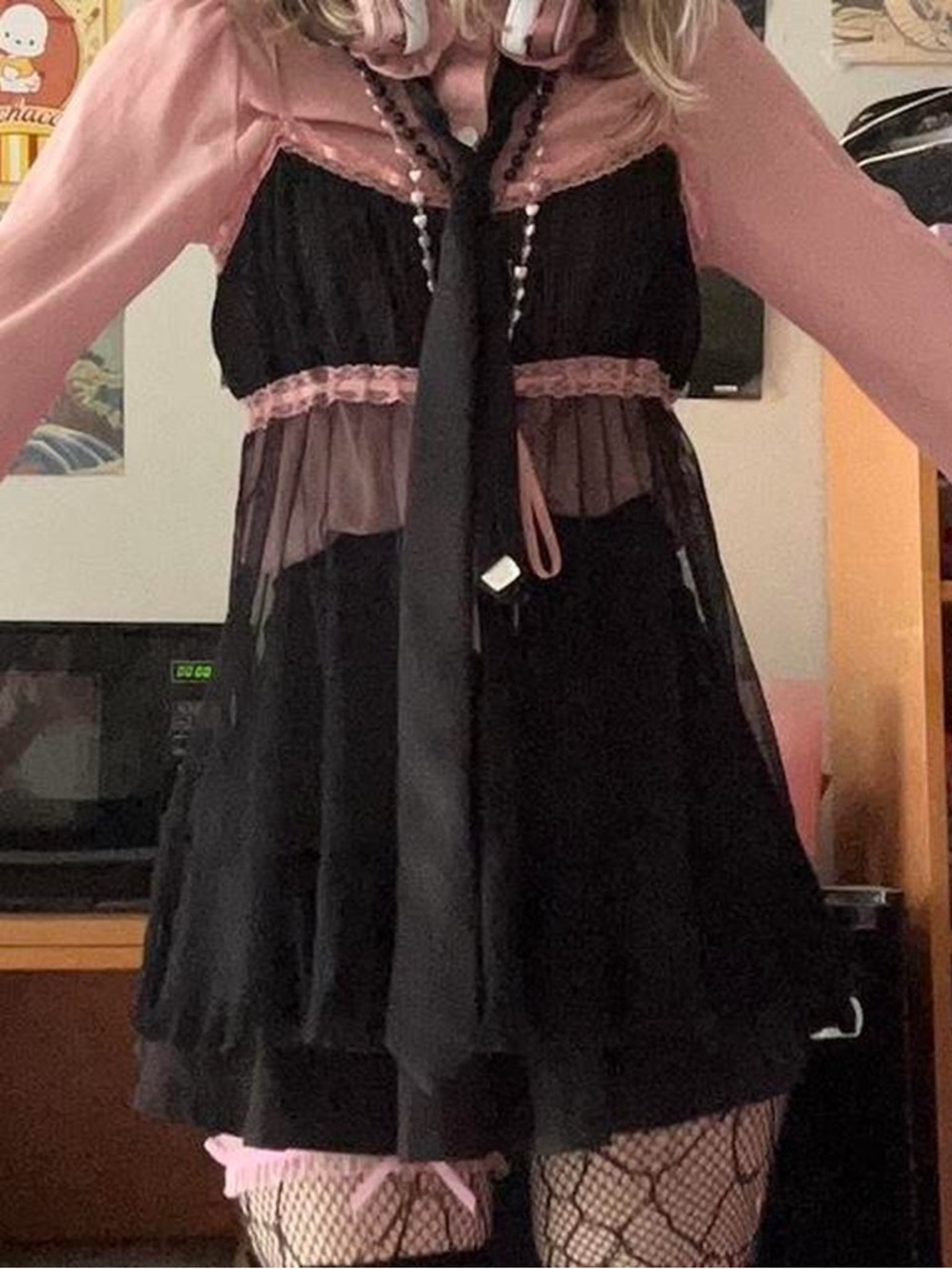 Victoria's Secret Black and Pink Sheer Lace Babydoll - Picture 2 of 8